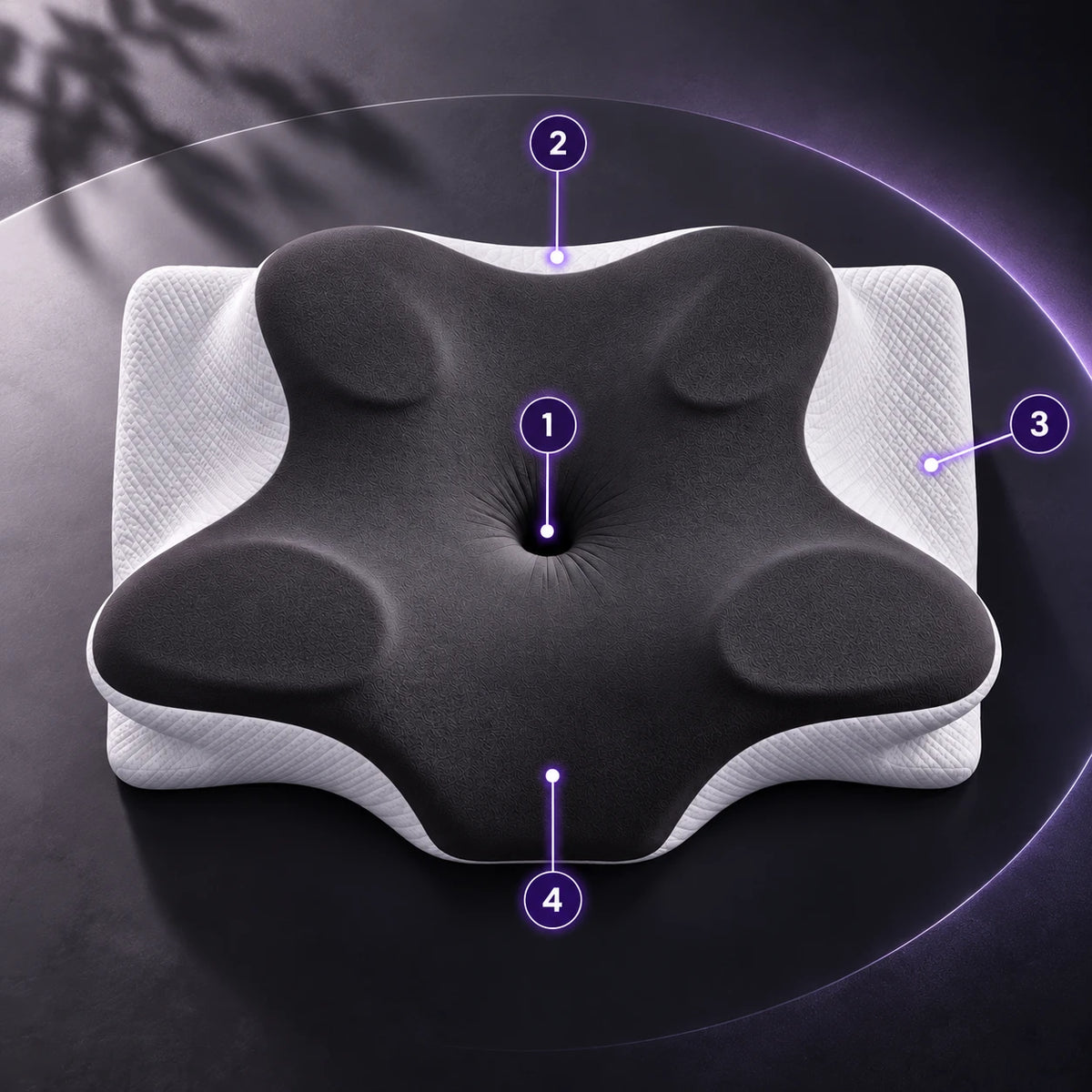 Top-down view of the Norevane pillow with four numbered support zones