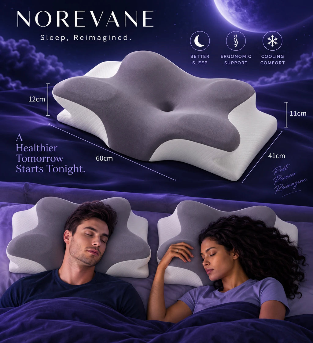 Norevane pillow dimensions and two people sleeping on their pillows